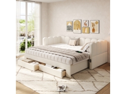 Cama Estofada Bege 90x200 Cm Gavetas Extensível Usb Cama Sofá Funcional