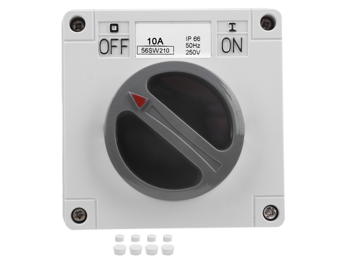Interruptor e Tomada Exterior Impermeável e Resistente à Poeira com Botões Rotativos e Indicadores 250V 2P10A