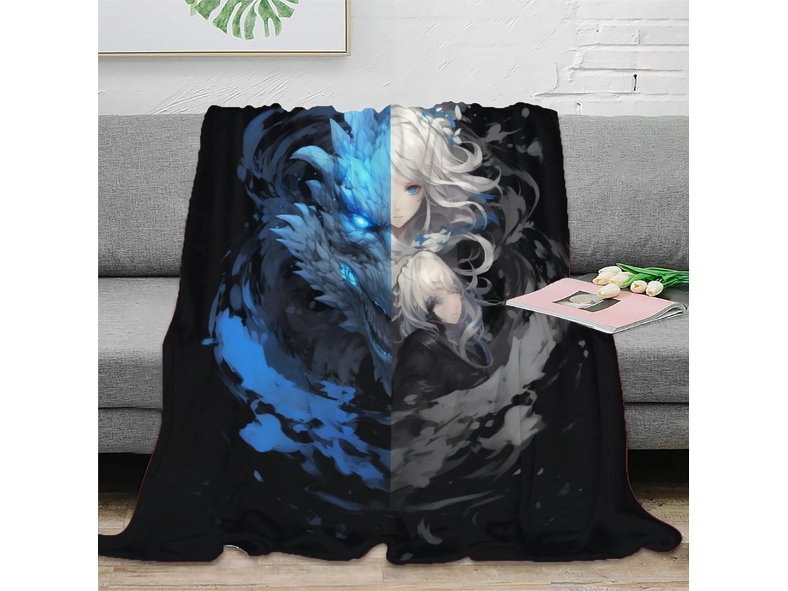 Manta com Estampa de Loba Azul em Microfibra 150x200cm, 100x130cm