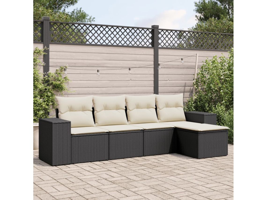 Vidaxl 5 Pcs Conjunto Sofás De Jardim Com Almofadões Vime Pe Preto