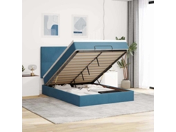 Estrutura De Cama Otomana Colchões 140x200cm Veludo Azul Escuro