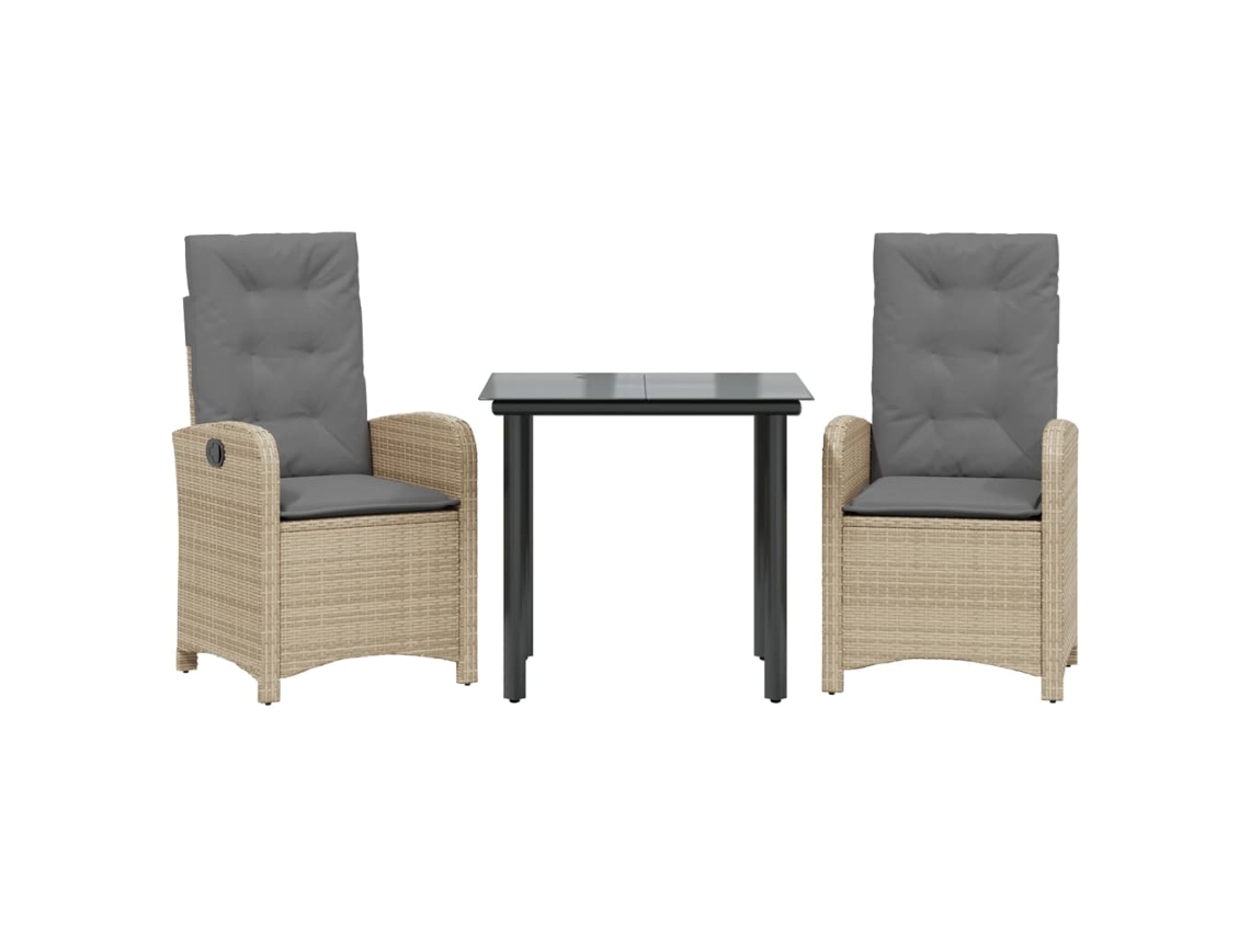 Maison Exclusive - 3 Pcs Conj. Jantar Jardim C/ Almofadões Vime Pe Bege Misturado