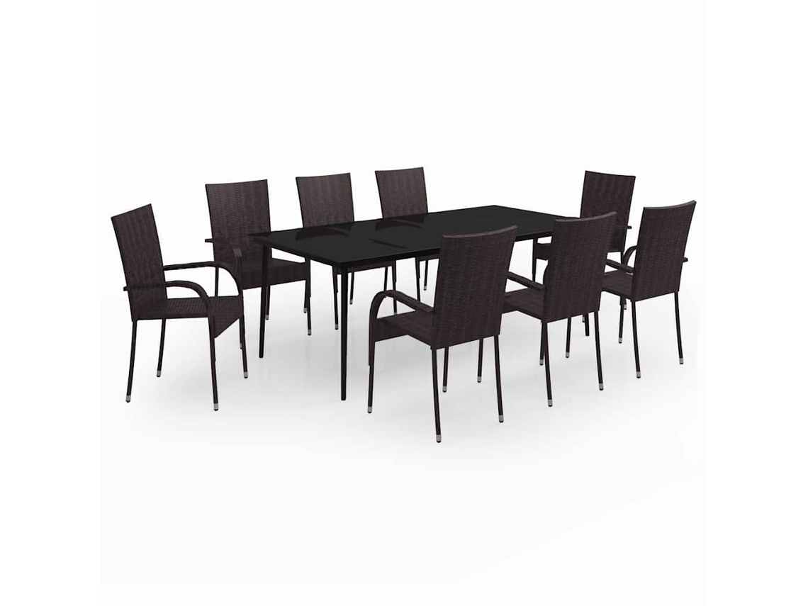 Maison Exclusive - 9 Pcs Conjunto De Jantar Para Jardim Castanho E Preto