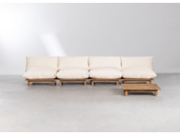 Sofá modular reclinável de 4 peças com mesa de centro Brina Madeira em Acácia Bege Creme SKLUM