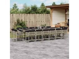 Vidaxl 17 Pcs Conj. Jantar Jardim C/ Almofadões Vime Pe Cinzento-claro