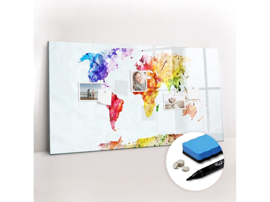 Quadro Magnético De Parede Mapa-múndi Em Aquarela Para O Corredor Espelharte (120x60 Cm)