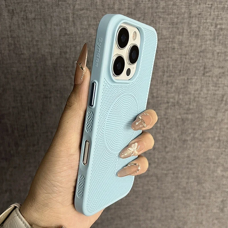 Capa De Celular Com Resfriamento Em Malha, Ultrafina E Rígida Em Policarbonato (azuis, Para Iphone 16 Pro Max).