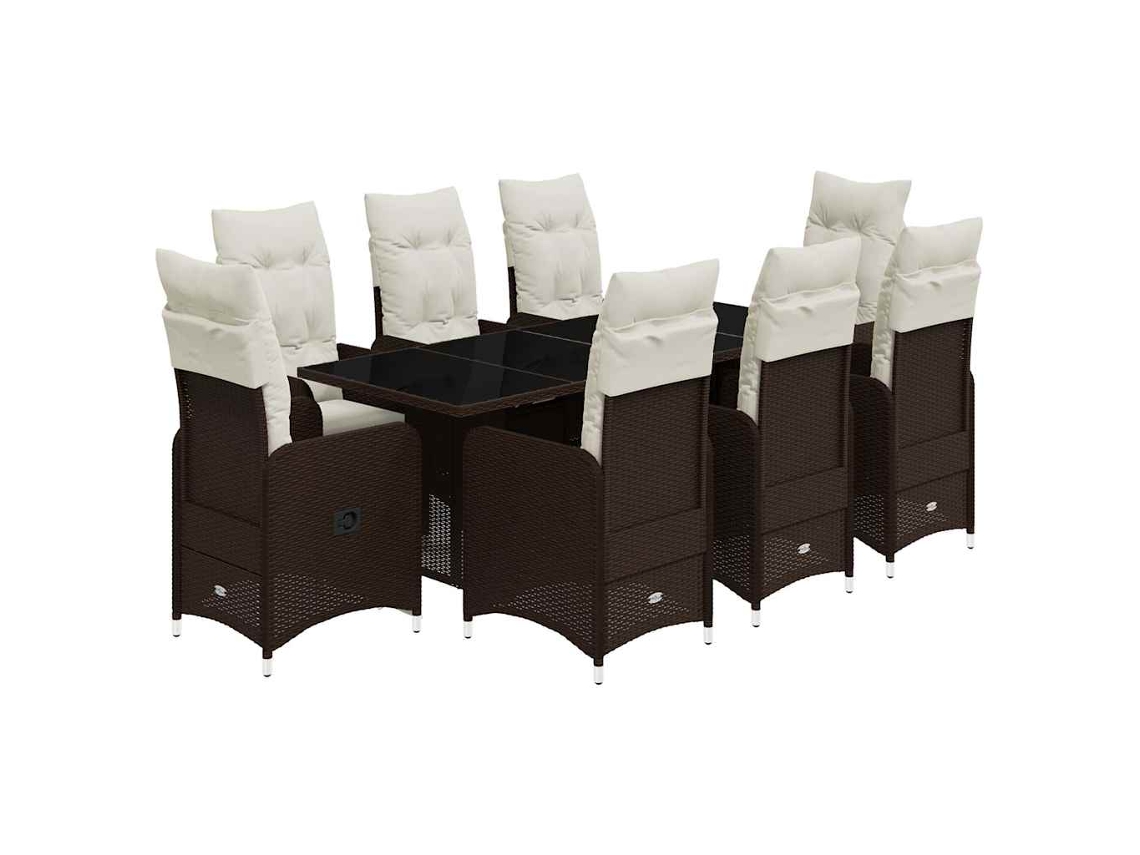 Maison Exclusive - 9 Pcs Conjunto Bistrô De Jardim C/ Almofadões Vime Pe Castanho