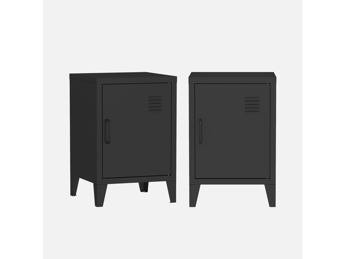 Mesa-De-Cabeceira Metálicas com 1 Porta Set de 2 Preto SWEEEK