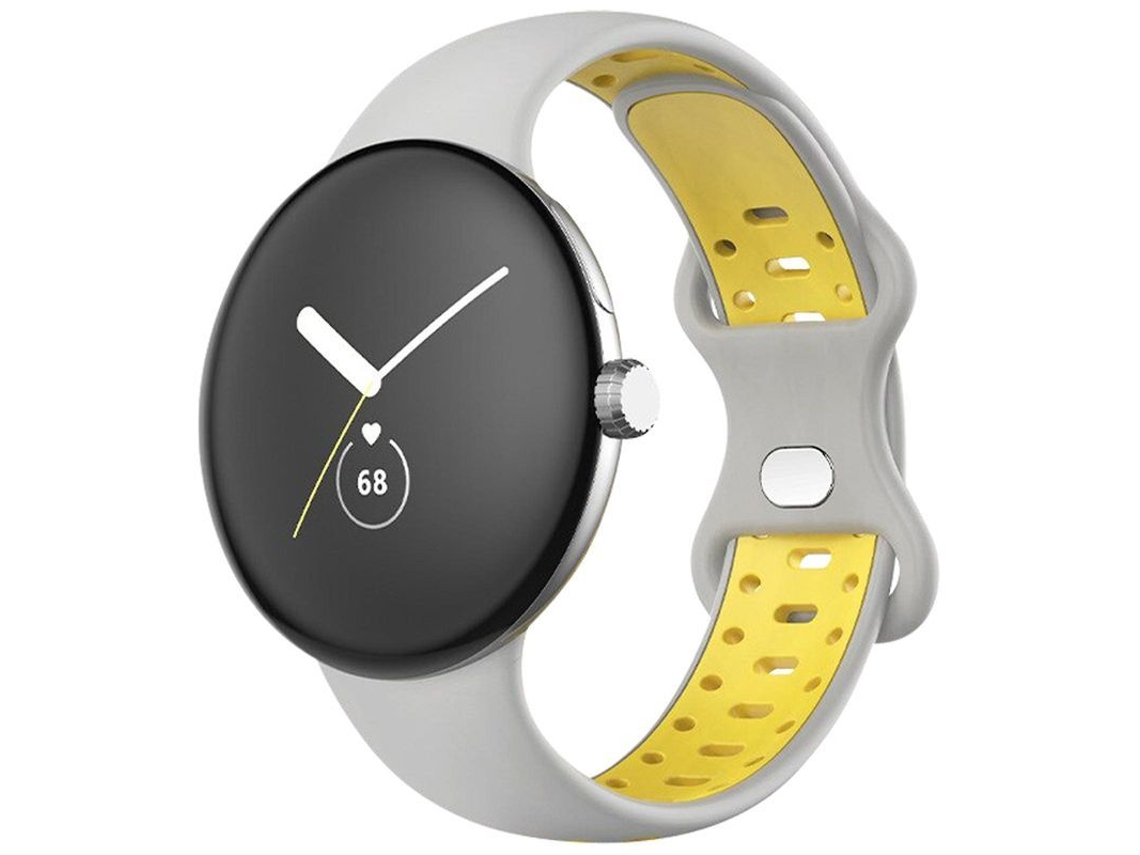 Cinto de Relógio de Silicone Bicolor Flexível Cinza/amarelo Compatível com Google Pixel Watch