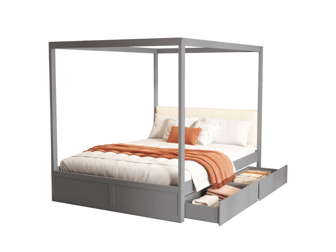 Cama Estofada 140x200 com Estrado e Cabeceira PAPRIKA