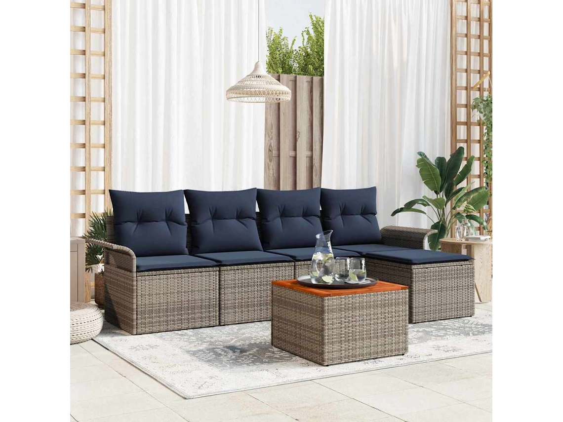 Vidaxl Conjunto De Sofá De Jardim 6 Unid. Cinzeto Vime Pe