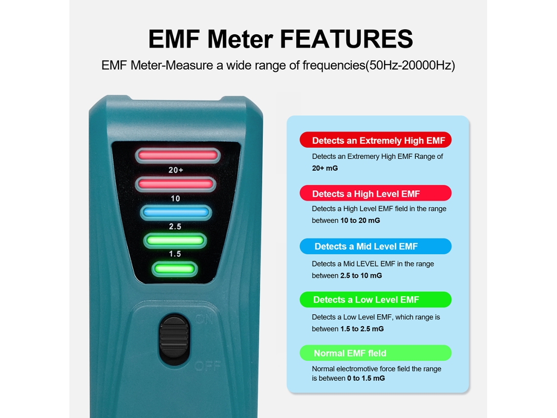 Detector De Radiação Eletromagnética Emf Portátil Medidor De Campo Magnético 5 Led