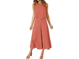 Conjunto De Verano Para Mulher Roylamp: Blusa Com Gola Redonda E Calça Longa Curta Pequeño Naranja