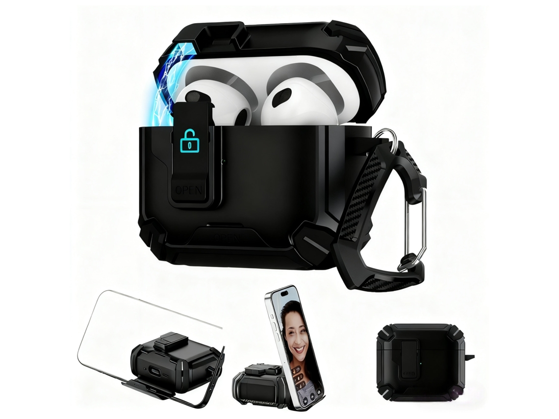 Capa Zruxe Para Airpods Pro/pro 2 Pop-up Com Suporte Para Telemovel, Preto