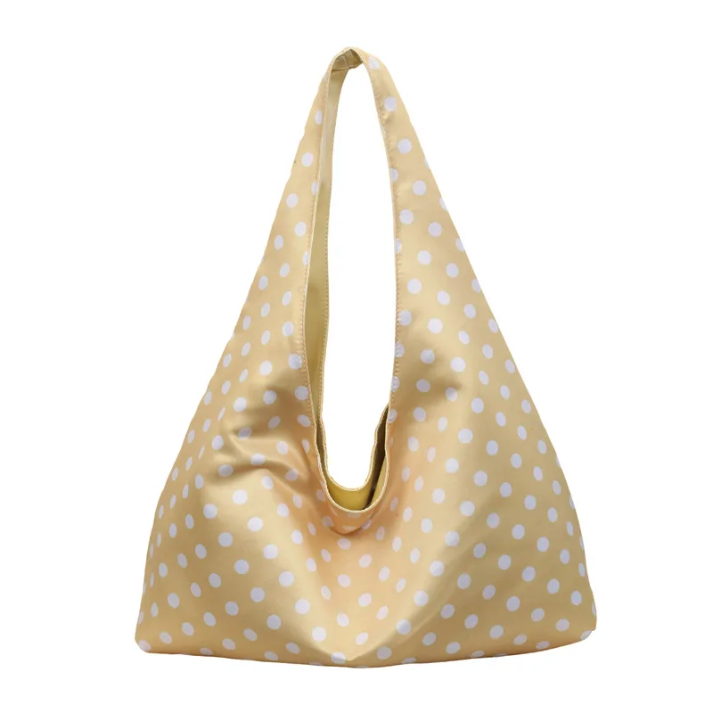 Bolsa De Ombro Feminina (amarela) Com Estampa De Bolinhas, Grande Capacidade.