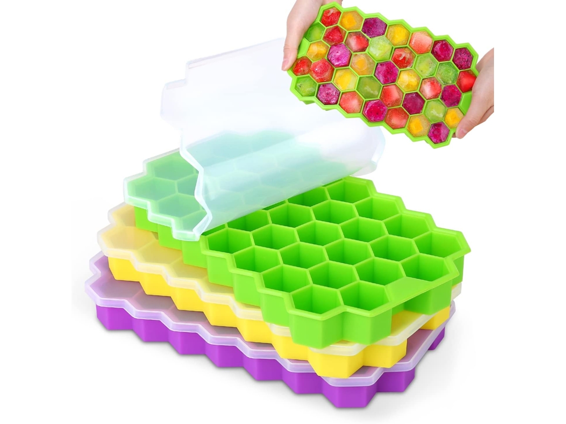 Forma De Gelo Silicone, 3 Formas Com Tampas, 111 Cubos De Gelo
