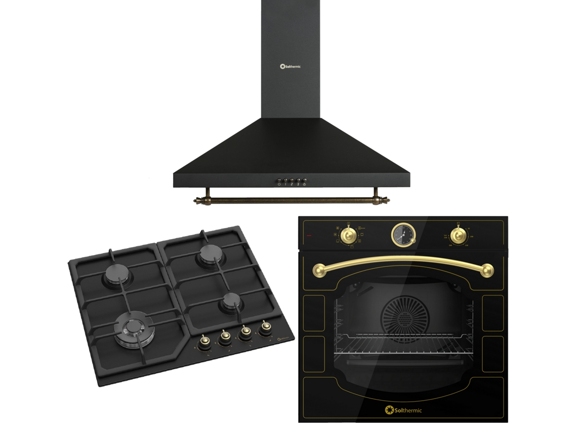 Pack Combo Solthermic Preto Rústico Encimera Gas 60 Forno Exaustor 60