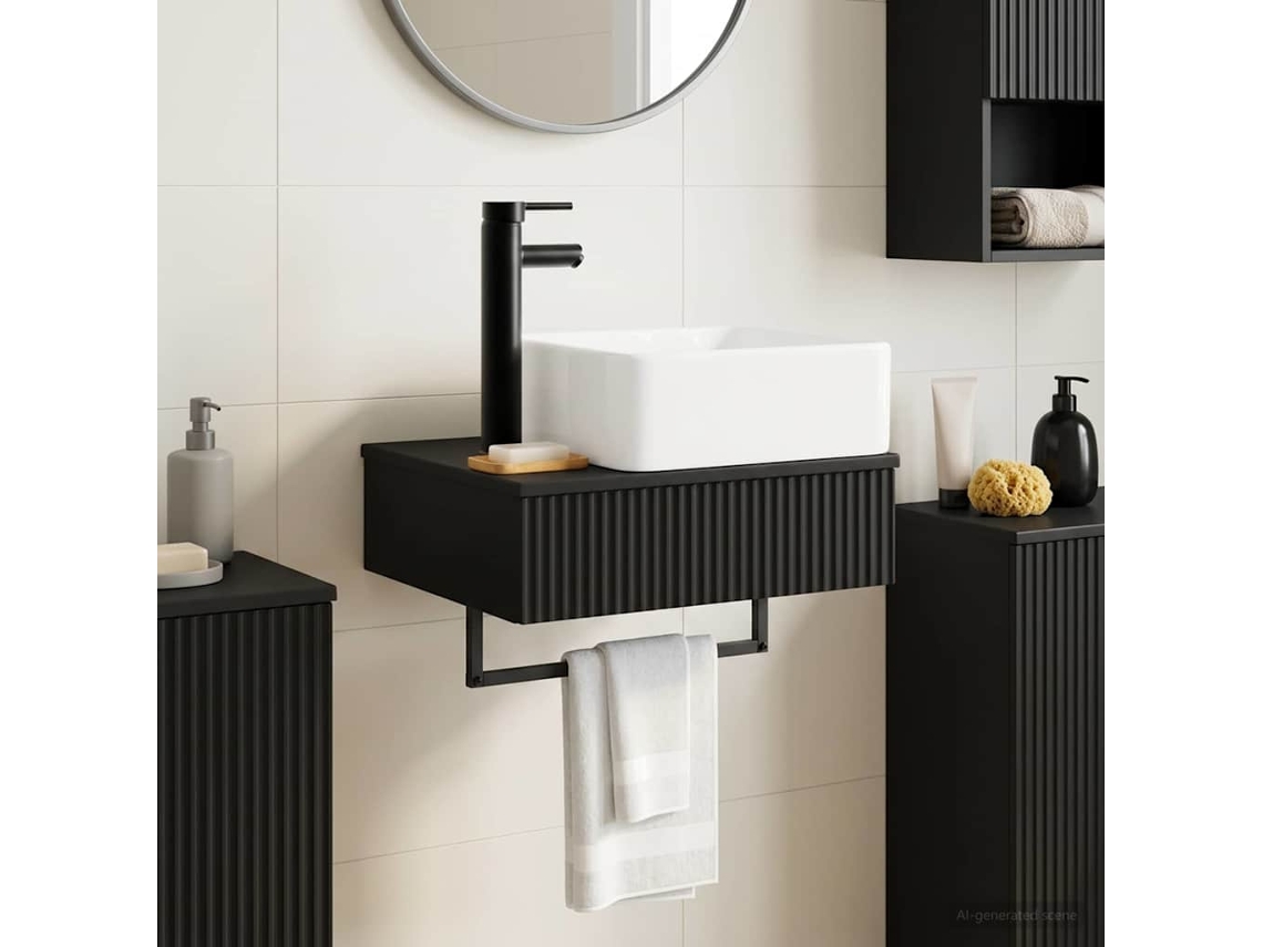 Vidaxl Bacia De Lavagem Montada Na Parede Preto 53 X 35 X 39 Cm