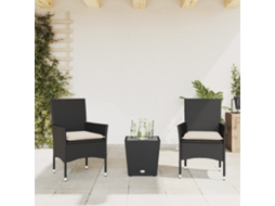Jogo 3 Peças Bistrô Com Almofadões Vime Pe/vidro Preto Dkd Home Decor