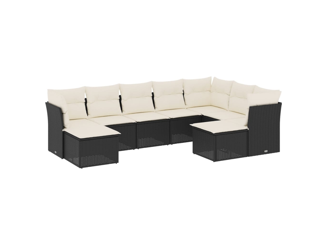 Conjunto 9 de sofás p/ jardim c/ almofadões vime PE preto