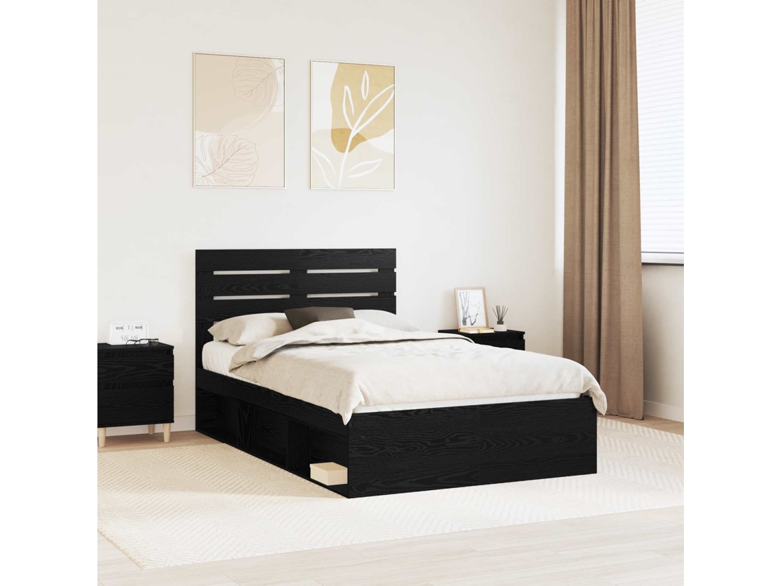 Vidaxl Estrutura Da Cama Preto 135 X 190 Cm Madeira De Pinheiro Sólida