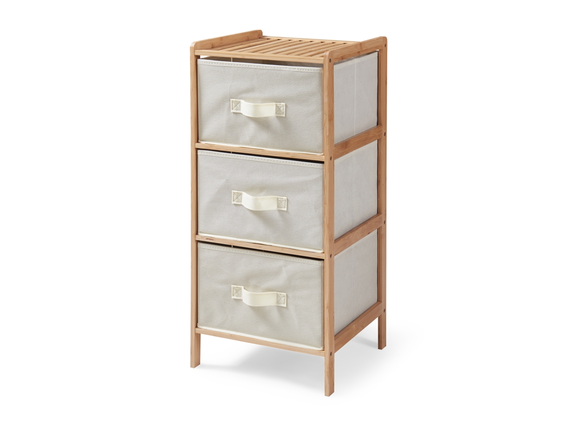 Cômoda Maldon com 3 gavetas em tecido de bambu 79x37x35cm Natural/bege [EN.CASA]