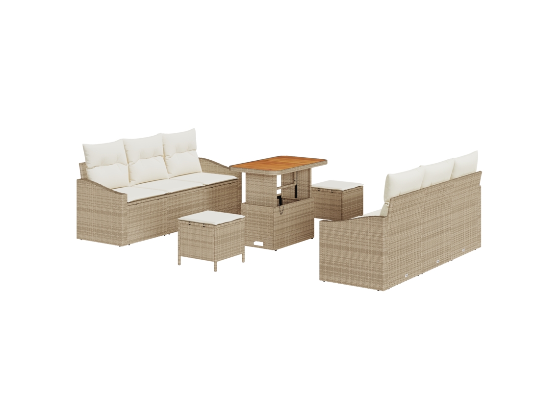 Conjunto 9 Sofá De Jardim Vidaxl Bege Vime Pe (178 X 62 X 85 Cm)