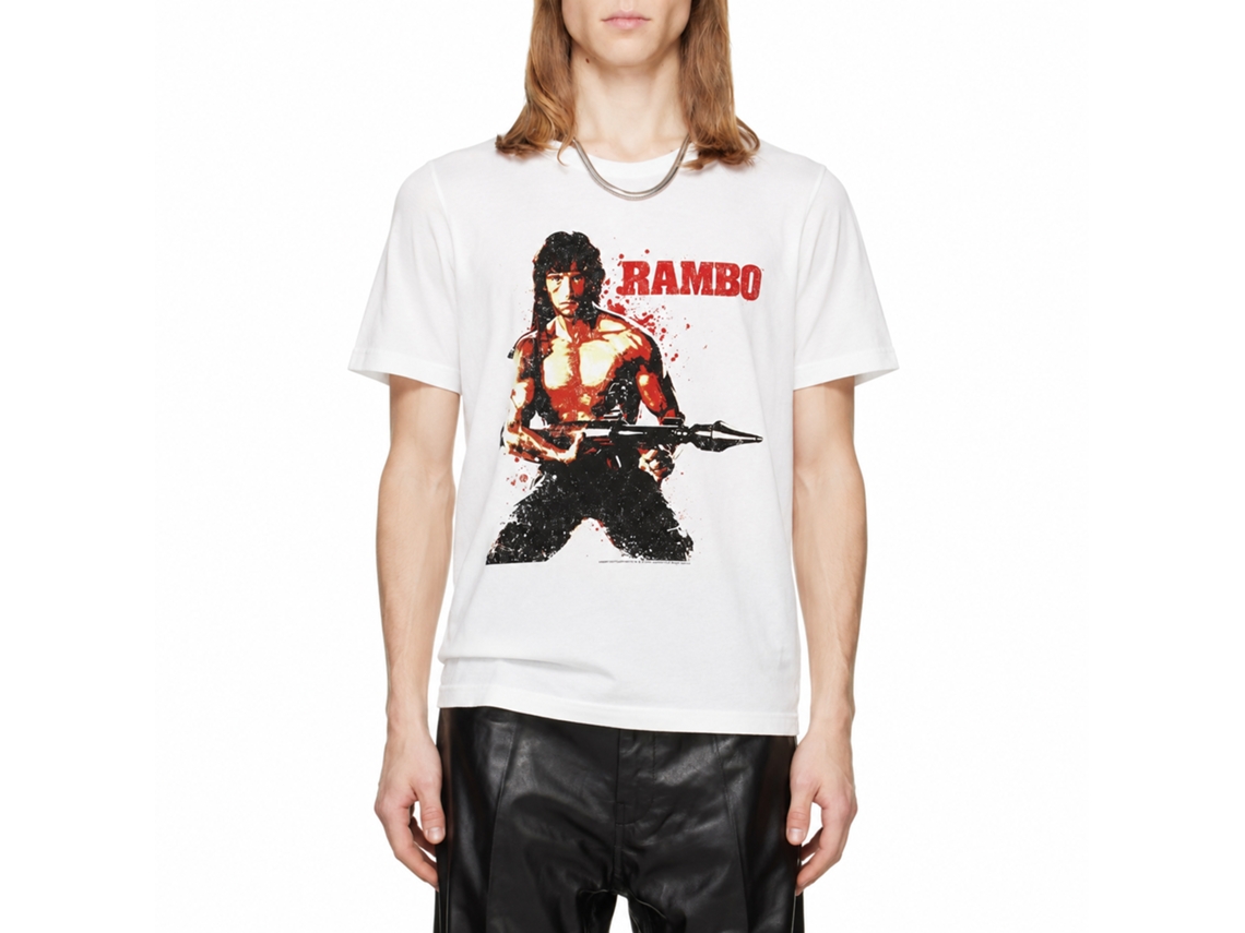 Rockinstone Rambo Movie Red Rambo Movie White Adult T-shirt Size:l
