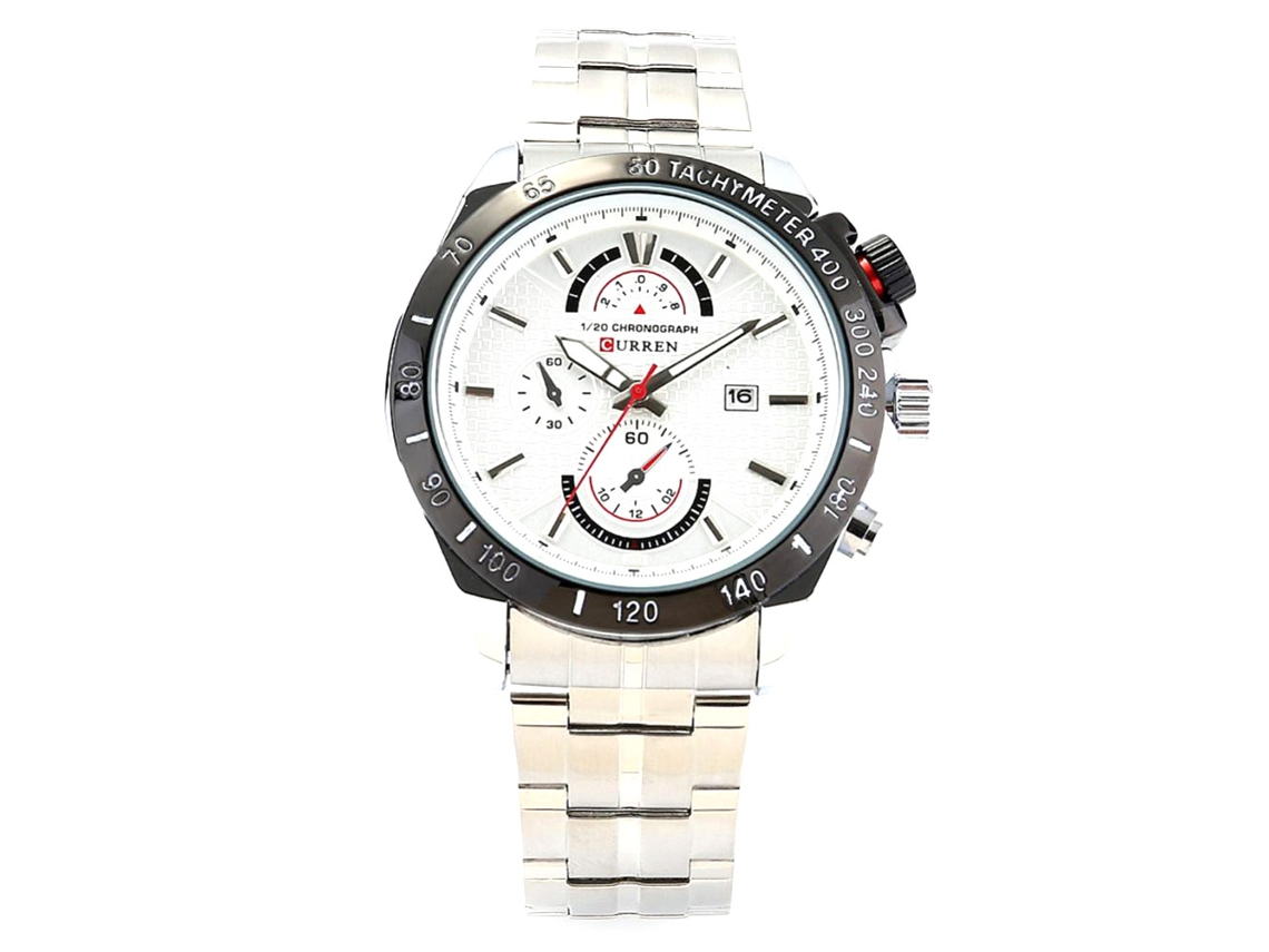 Relógio masculino de quartzo, à prova d'água, com pulseira de metal ajustável (branco e branco)
