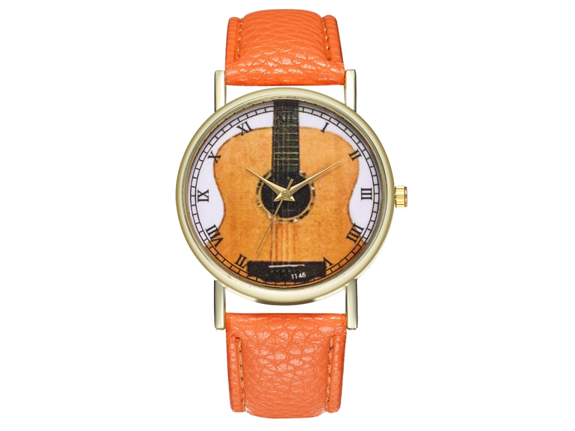 Relógio de Pulso Analógico de Dial Redondo com Movimento de Quartzo Moda Laranja
