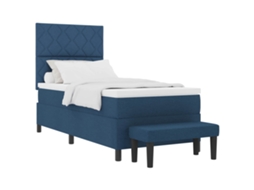 Cama Box com Colchão e Cabeceira 100x200 cm em Tecido Azul MAISON EXCLUSIVE