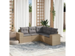 Vidaxl 5 Pcs Conjunto De Sofás P/ Jardim Com Almofadões Vime Pe Bege