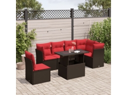 Vidaxl Conjunto De Sofá De Jardim Com 7 Peças E Almofadas Em Rattan Sintético Marrom