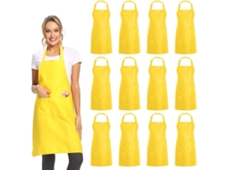 Rebe delantal Bib Plano Pacote de 12 com 2 Bolsos Amarelo Unissex para Cozinha Restaurante Churrasco Pintura Artesanato