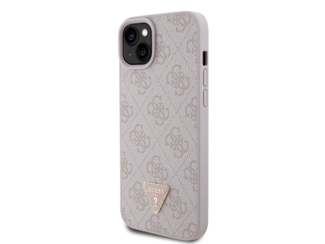 Capa Triangle Strass para iPhone 15 GUESS Pele Rígida Rosa