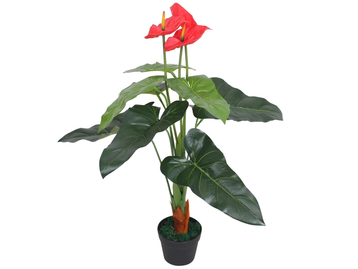 Vidaxl Planta Antúrio Artificial Com Vaso 90 Cm Vermelho E Amarelo