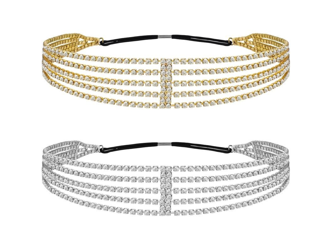 Tiara Elástica Multicamadas com Strass | S/MARCA