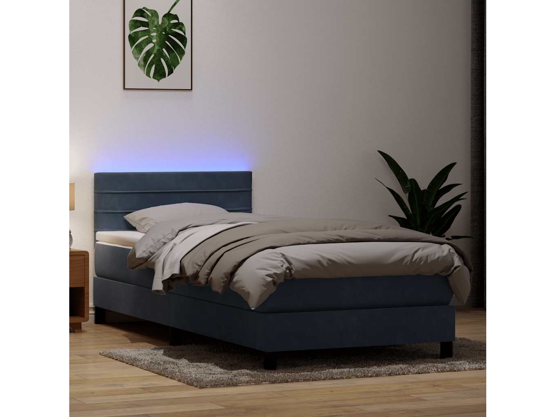 Vidaxl Cama Box Spring C/ Colchão E Led Cinza-escuro 80x210 Cm Veludo