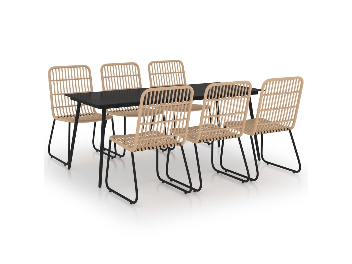 Maison Exclusive - 7 Pcs Conjunto De Jantar Para Exterior Vime Pe E Vidro
