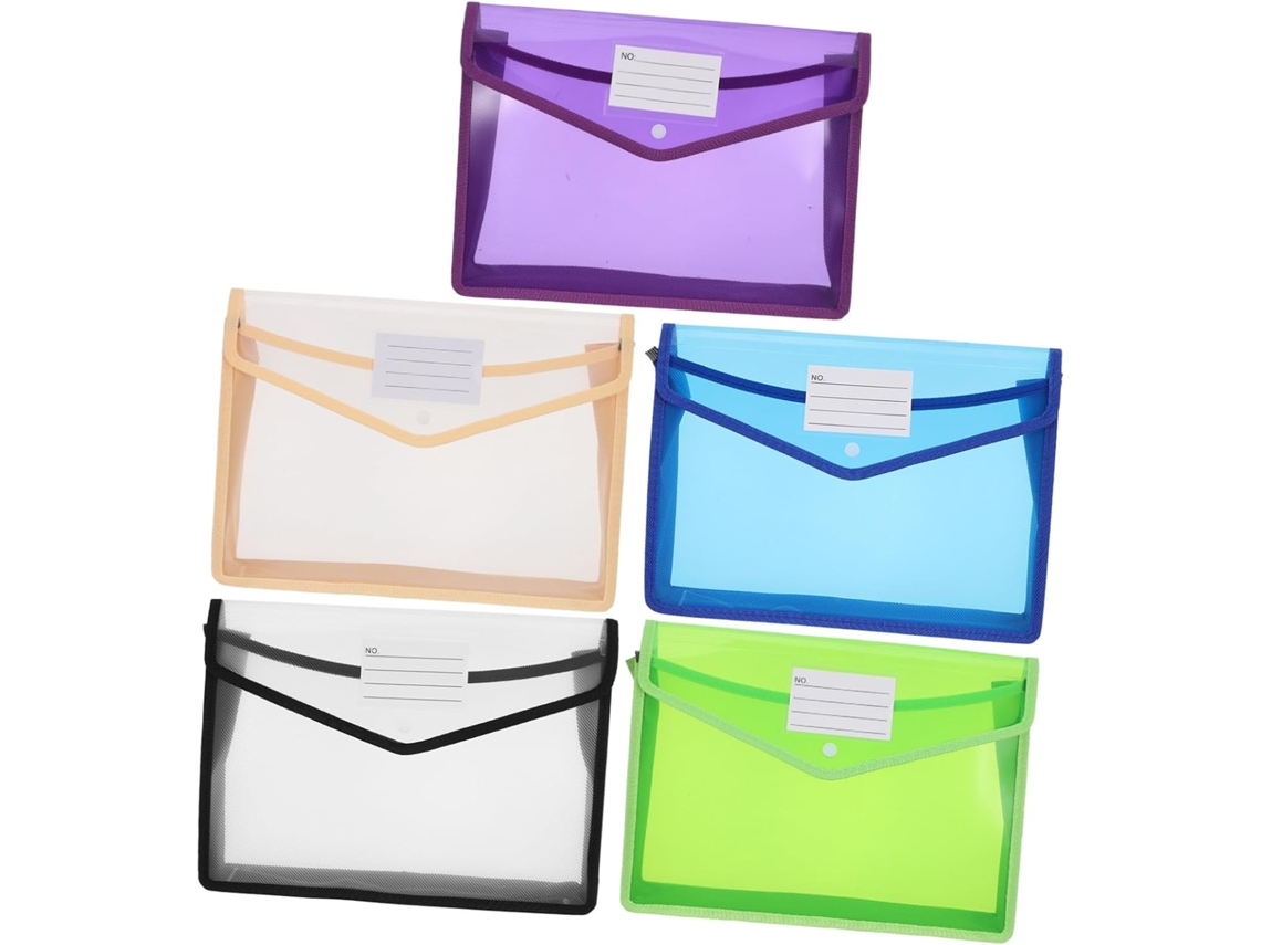 Conjunto De 5-pastas Plásticas Tamanho Carta Com Botão, Bolsa Documentos Tridimensional, Embalagem Estilosa