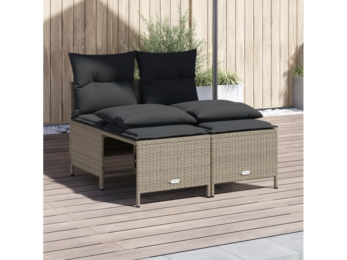 Vidaxl 4 Pcs Conj. Sofás Jardim C/ Almofadões Vime Pe Cinzento-claro