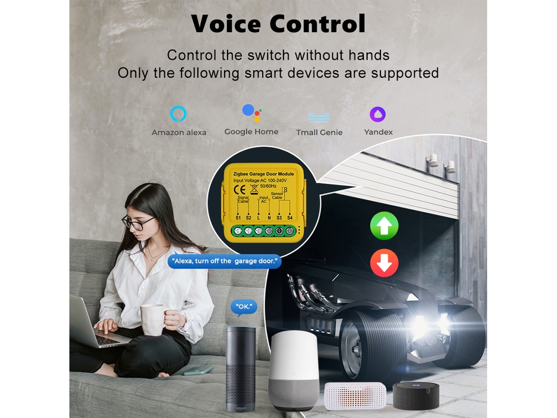 Controlador inteligente de porta de garagem YURU Zigbee com app e voz