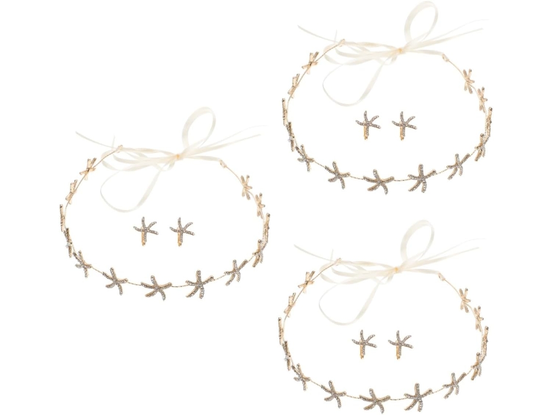 Conjunto De 3 Tiaras E Brincos Com Design De Estrela-do-mar Para Casamento - Acessórios Elegantes