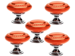 Puxador Retrô Para Armário, Conjunto De 5 Peças, Vermelho, Estilo Retrô, Redondo, Em Cerâmica, Para Armário De Cozinha