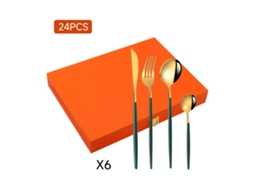 Conjunto De Talheres Inox 24 Peças Com Caixa Oferta - Verde Dourado - Eifson