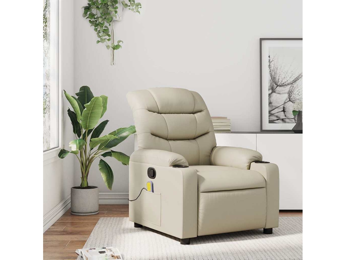 Vidaxl Poltrona De Massagens Reclinável Couro Artificial Cor Creme