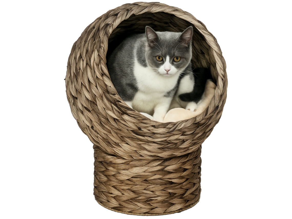 Cesta de Rattan para Gatos 40x37x51cm, Caverna/cama para Pets, Café Ge