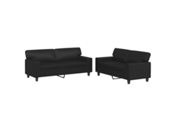 2 Pcs Conjunto de Sofás Couro Artificial Preto MAISON EXCLUSIVE