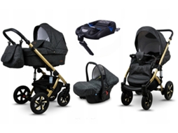 Carrinho de Bebé Multifuncional BABYLUX SKY LARK 4 Em 1 -Black Flex GOLD FRAME - Ajustável e dobrável Construção leve em alumínio - Acessórios